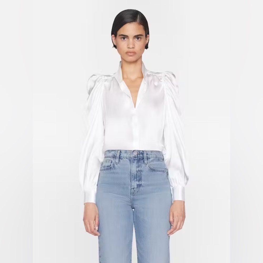 NWT $448 Frame Gillian Silk Long Sleeve Top Blouse in Off White
